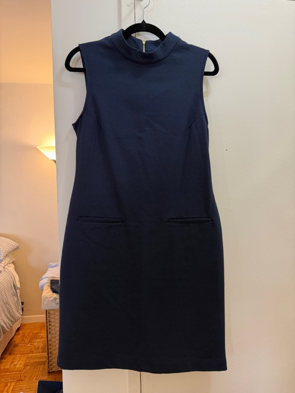 Sharagano Navy Mock-Neck Shift Dress